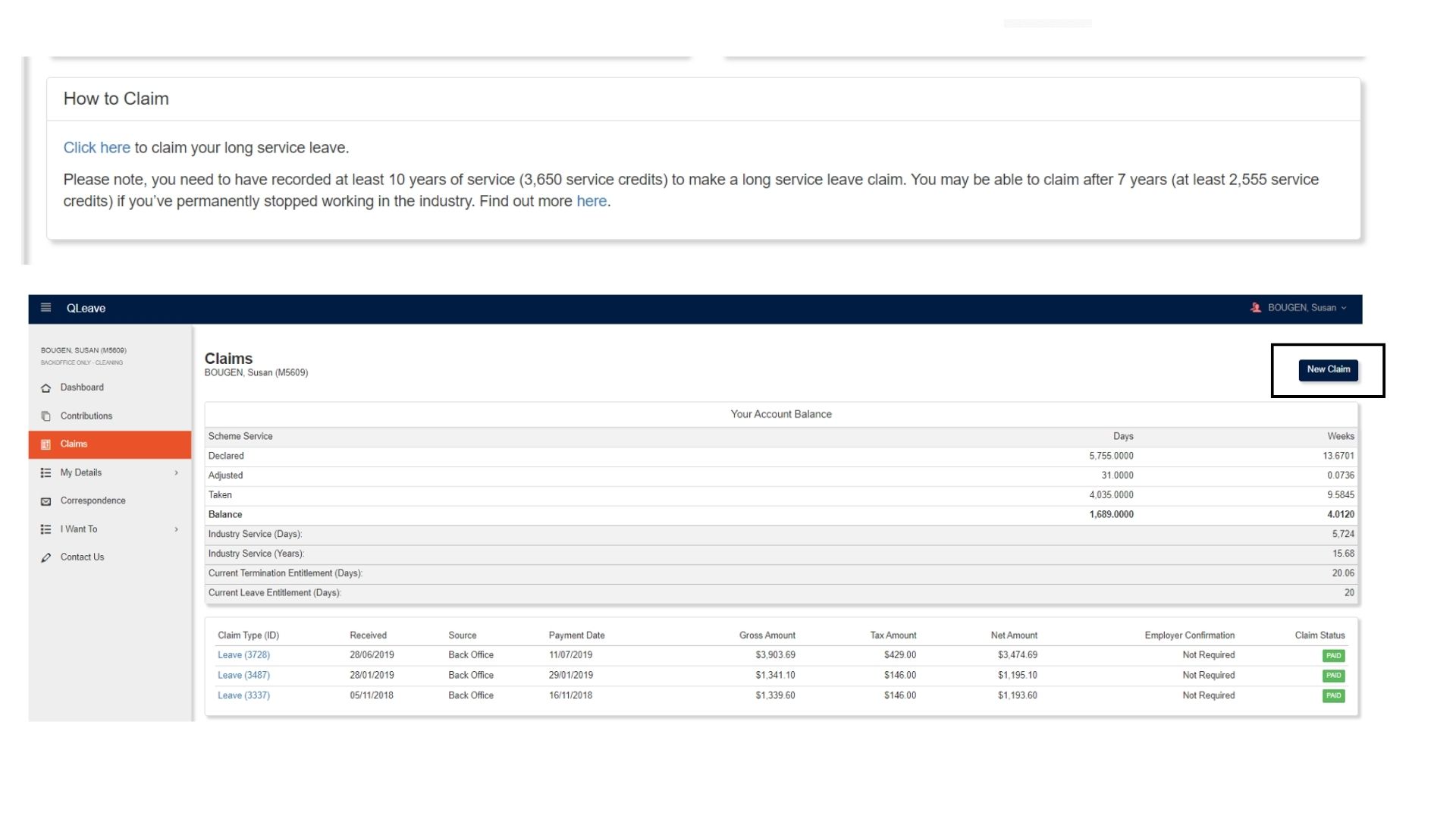 How to claim and select new claim