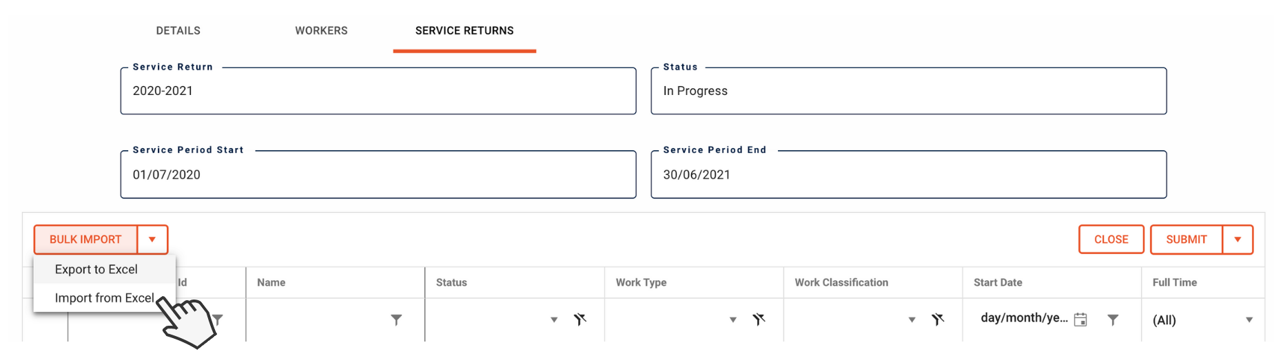 Click the down arrow next to bulk import and select import from excel
