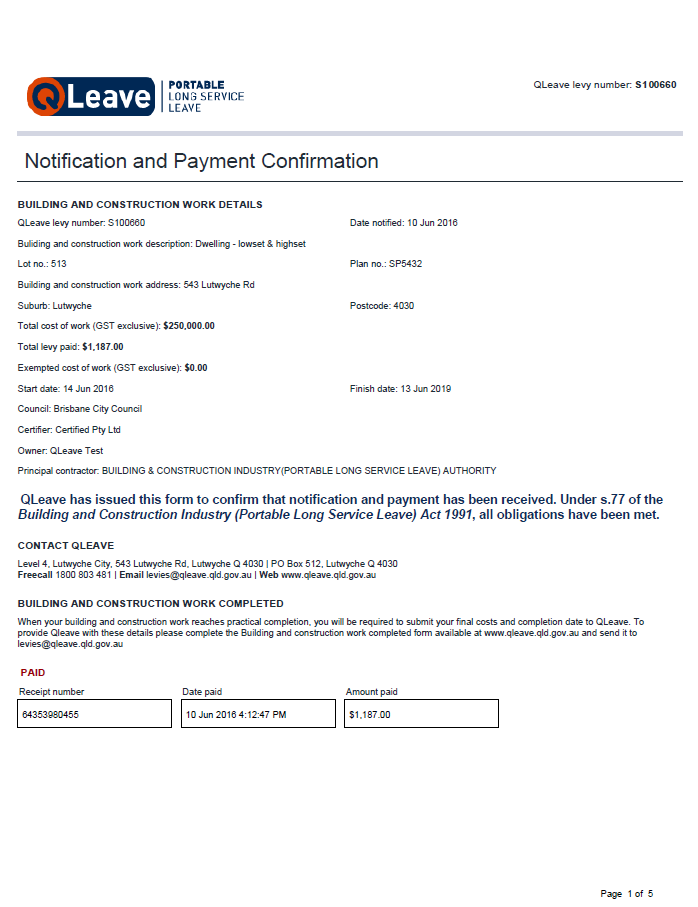 Online notification and payment form confirmation