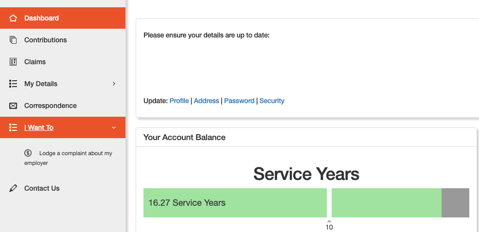 A screenshot of the worker portal. It shows the 'I want to' menu and the 'Lodge a complaint about my employer' option.