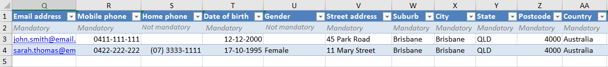 Image showing columns Q-AA in spreadsheet