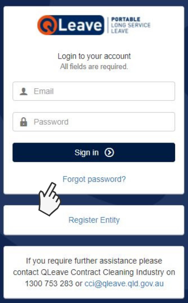 Employer log in screen