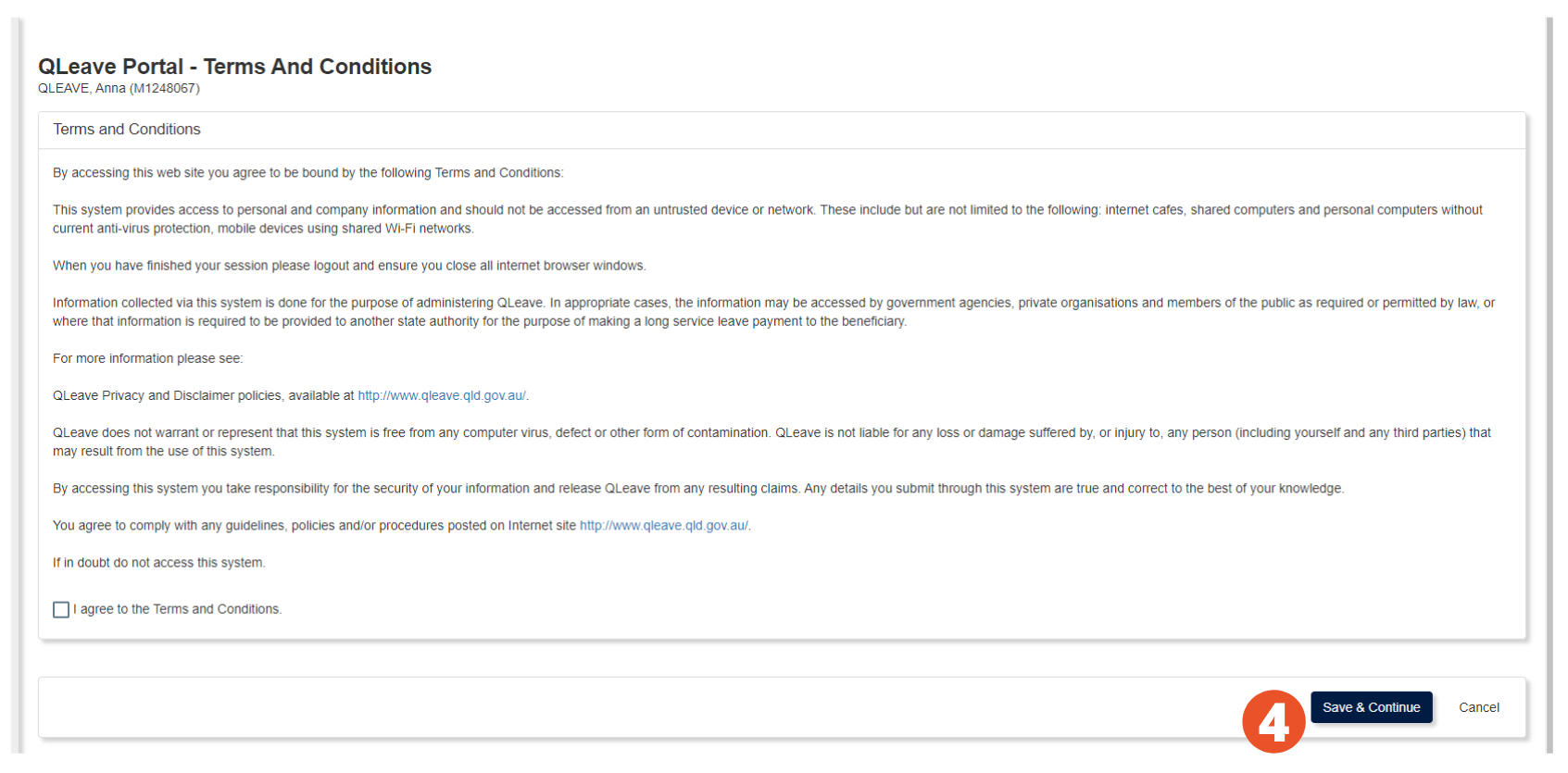 Screenshot of worker portal terms and conditions