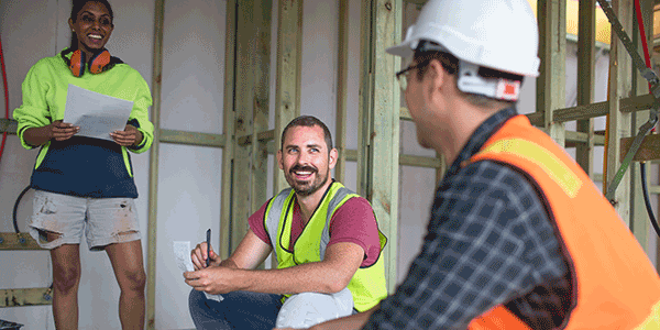 Builders on construction site