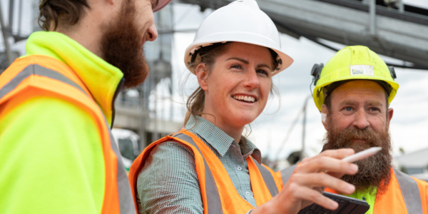 Builders on construction site
