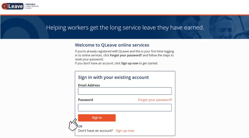 QLeave online services log in screen