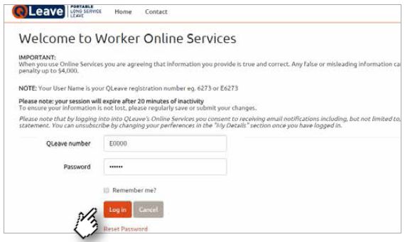 Worker log in page