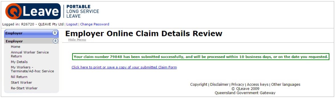 Employer online claim number