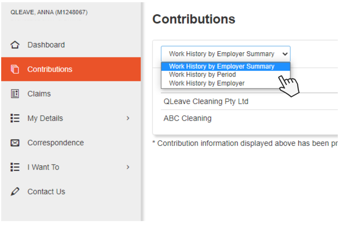 Screenshot of view options for the contributions table