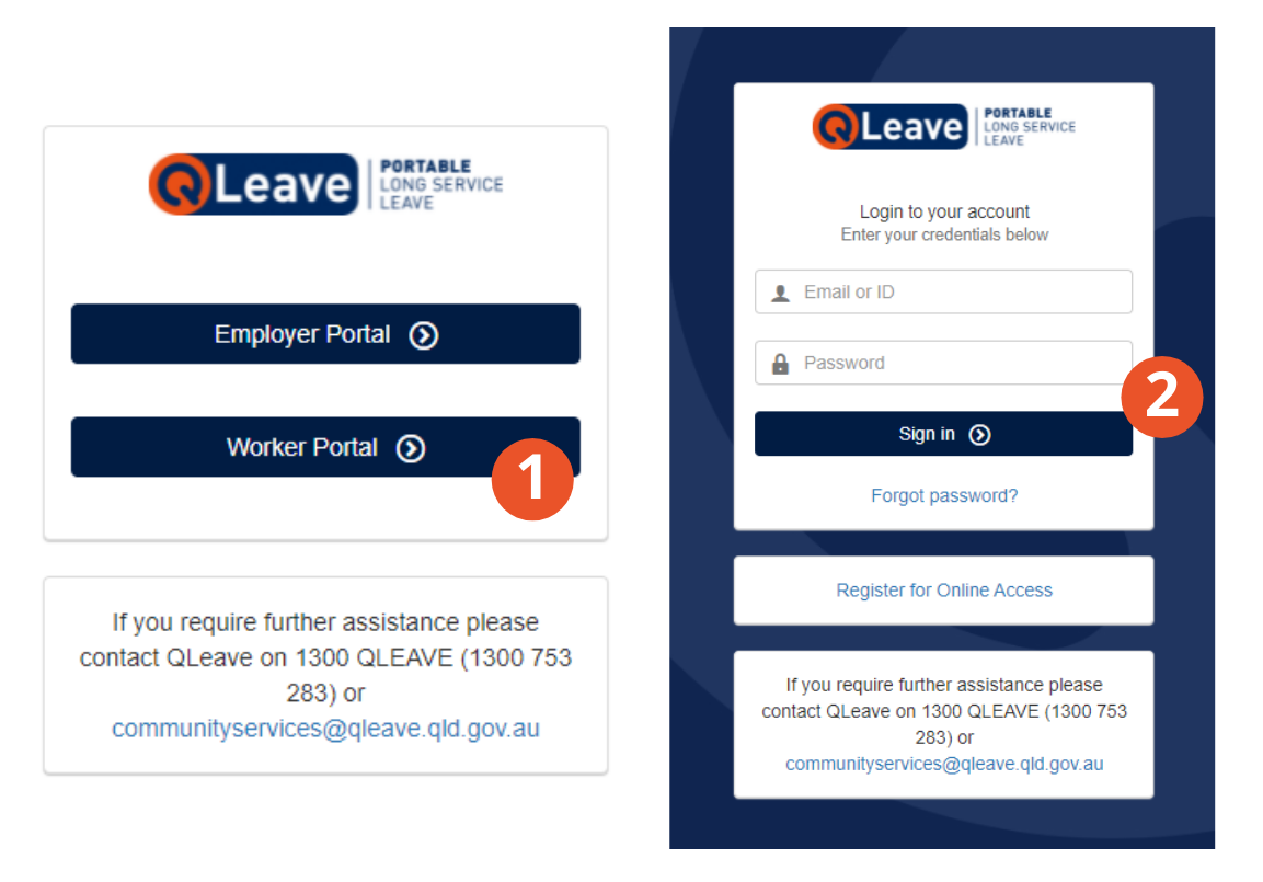 Image showing QLeave portal log in screens