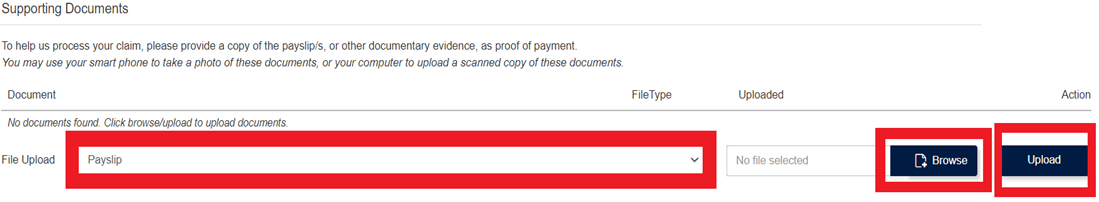 Screenshot of supporting documents 