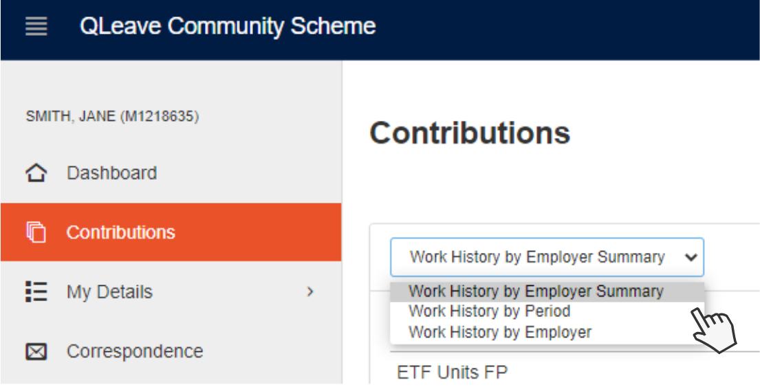 Image showing view options available for contributions table